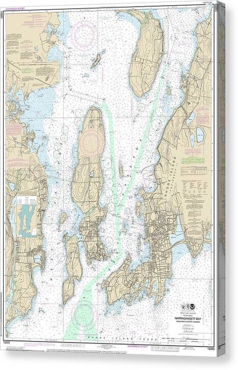 Nautical Chart-13223 Narragansett Bay, Including Newport Harbor - Canvas Print