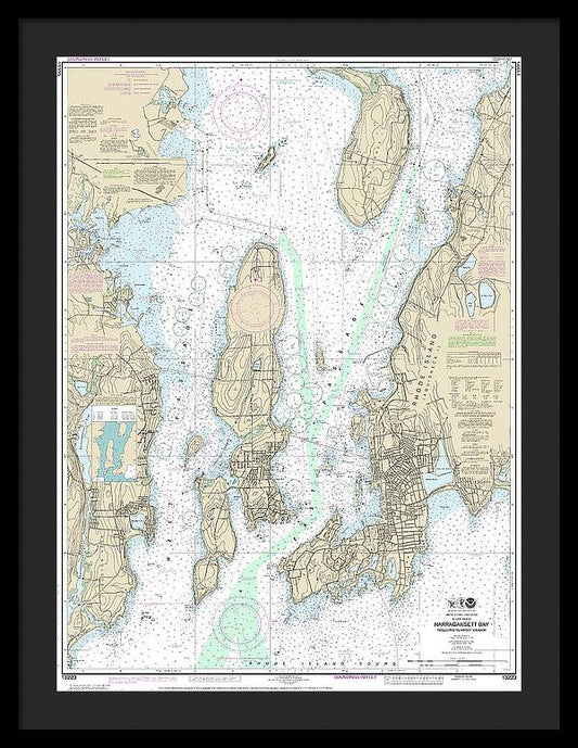 Nautical Chart-13223 Narragansett Bay, Including Newport Harbor - Framed Print