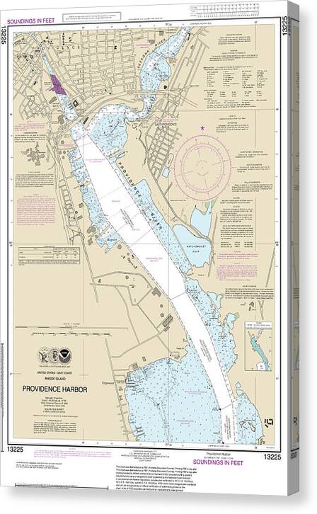 Nautical Chart-13225 Providence Harbor - Canvas Print