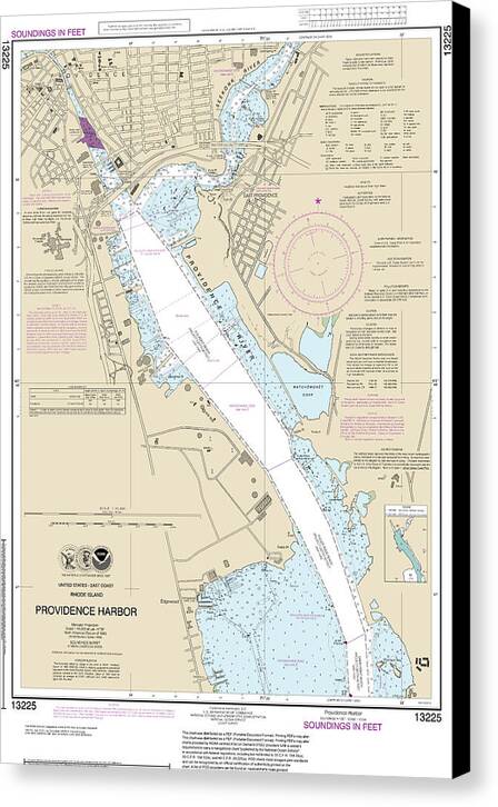 Nautical Chart-13225 Providence Harbor - Canvas Print