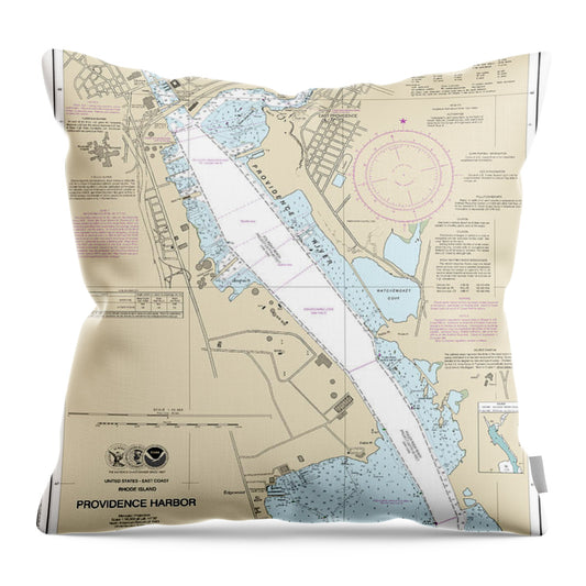 Nautical Chart-13225 Providence Harbor - Throw Pillow