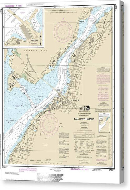 Nautical Chart-13227 Fall River Harbor, State Pier - Canvas Print
