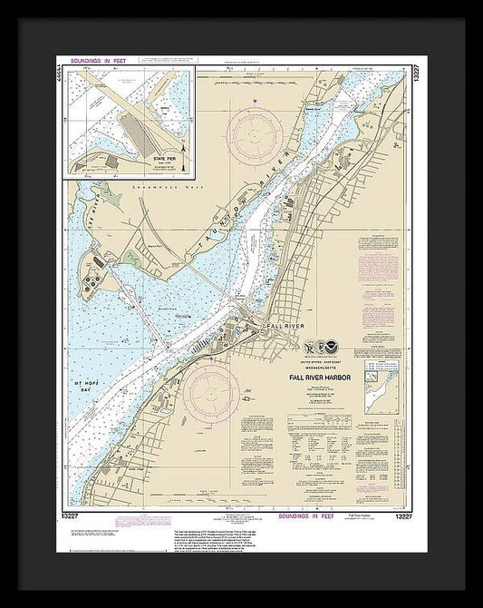 Nautical Chart-13227 Fall River Harbor, State Pier - Framed Print