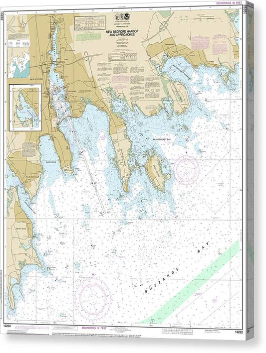 Nautical Chart-13232 New Bedford Harbor-approaches - Canvas Print