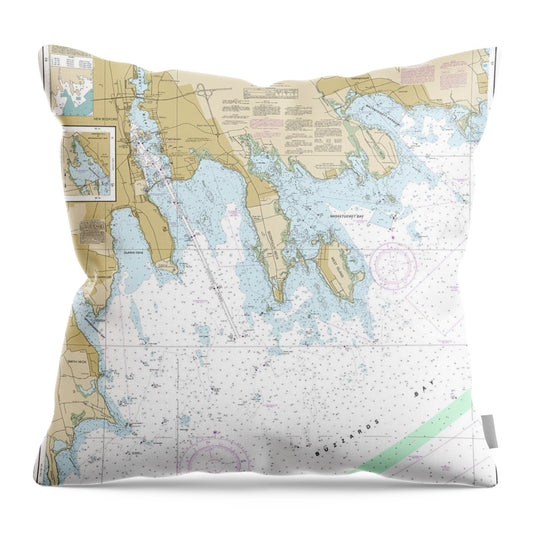 Nautical Chart-13232 New Bedford Harbor-approaches - Throw Pillow
