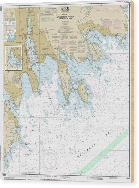 Nautical Chart-13232 New Bedford Harbor-approaches - Wood Print