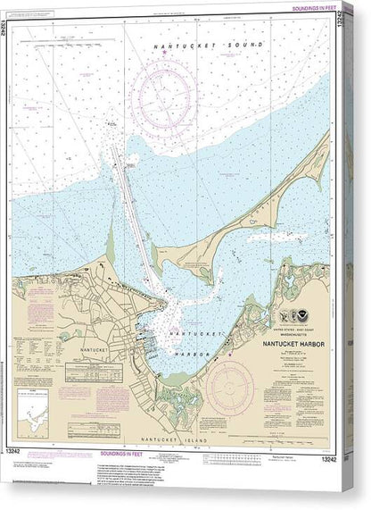 Nautical Chart-13242 Nantucket Harbor - Canvas Print