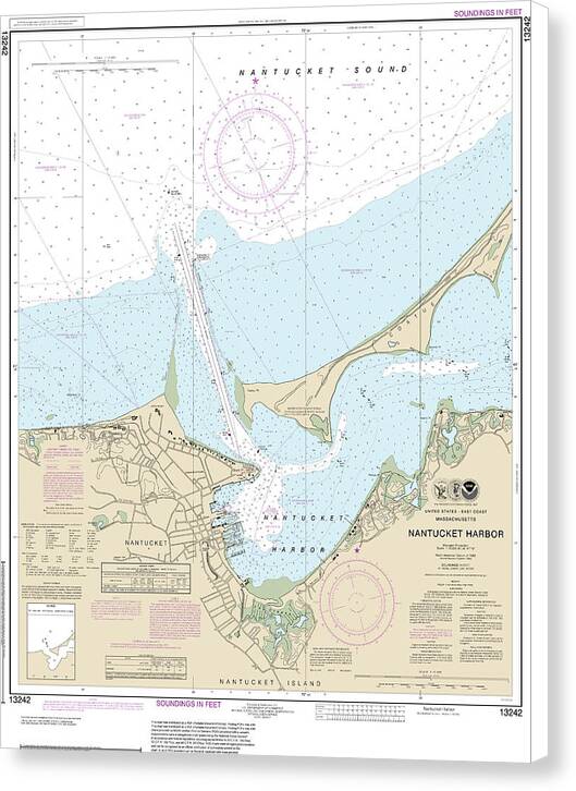Nautical Chart-13242 Nantucket Harbor - Canvas Print