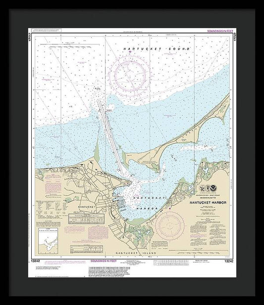 Nautical Chart-13242 Nantucket Harbor - Framed Print