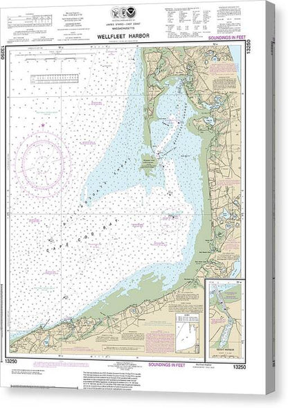 Nautical Chart-13250 Wellfleet Harbor, Sesuit Harbor - Canvas Print