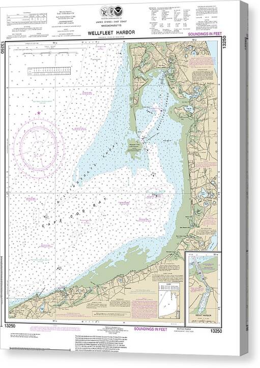 Nautical Chart-13250 Wellfleet Harbor, Sesuit Harbor - Canvas Print