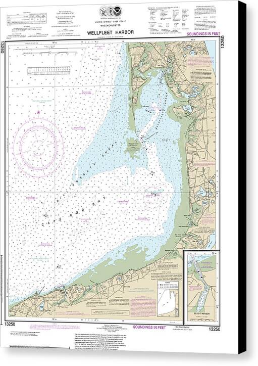 Nautical Chart-13250 Wellfleet Harbor, Sesuit Harbor - Canvas Print