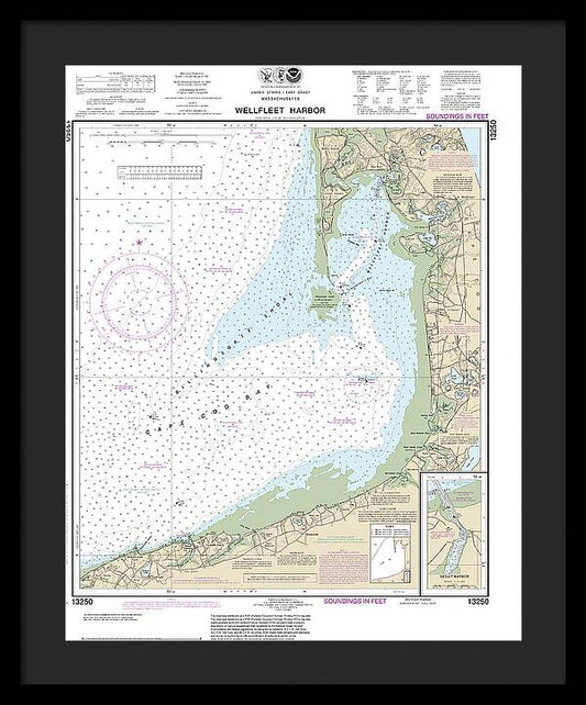 Nautical Chart-13250 Wellfleet Harbor, Sesuit Harbor - Framed Print