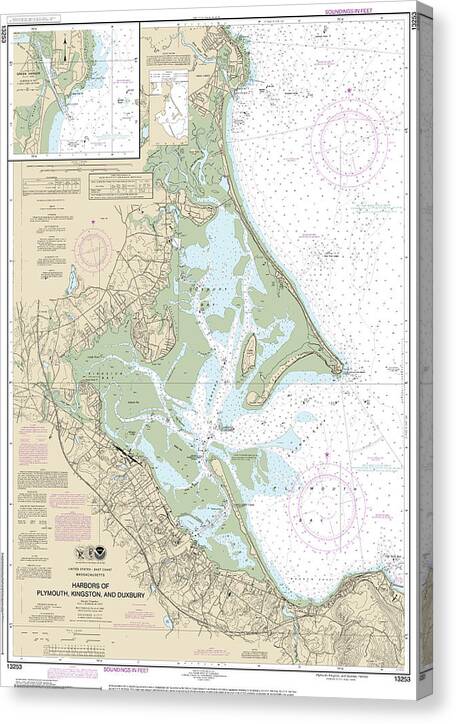 Nautical Chart-13253 Harbors-plymouth, Kingston-duxbury, Green Harbor - Canvas Print