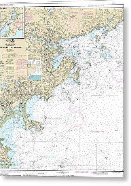 Nautical Chart-13275 Salem-lynn Harbors, Manchester Harbor - Greeting Card