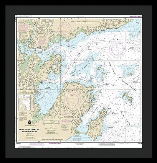 Nautical Chart-13276 Salem, Marblehead-beverly Harbors - Framed Print