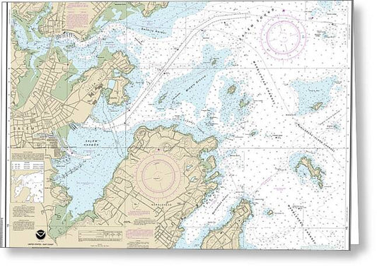 Nautical Chart-13276 Salem, Marblehead-beverly Harbors - Greeting Card