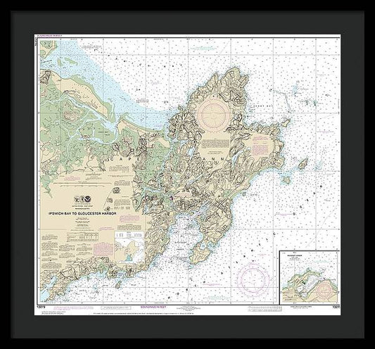 Nautical Chart-13279 Ipswich Bay-gloucester Harbor, Rockport Harbor - Framed Print