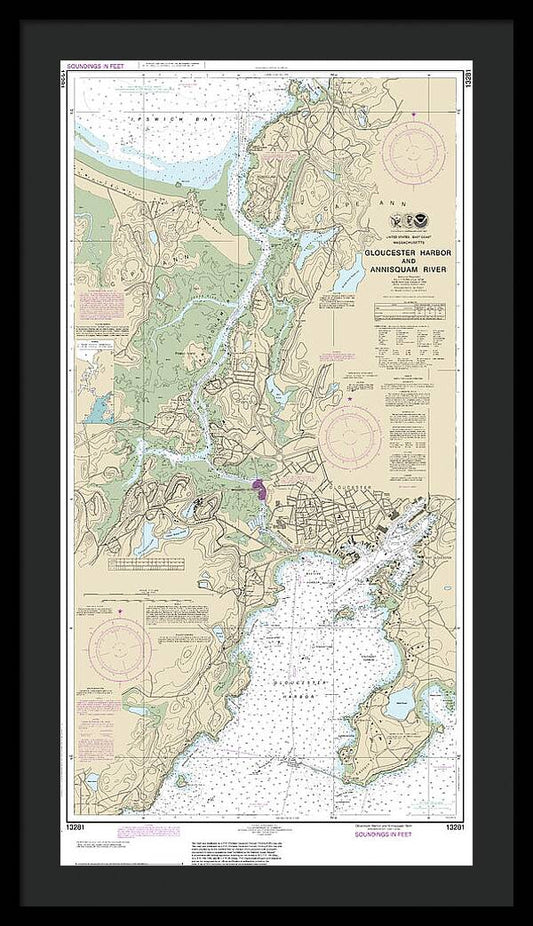 Nautical Chart-13281 Gloucester Harbor-annisquam River - Framed Print