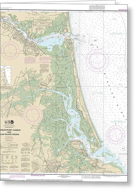 Nautical Chart-13282 Newburyport Harbor-plum Island Sound - Greeting Card
