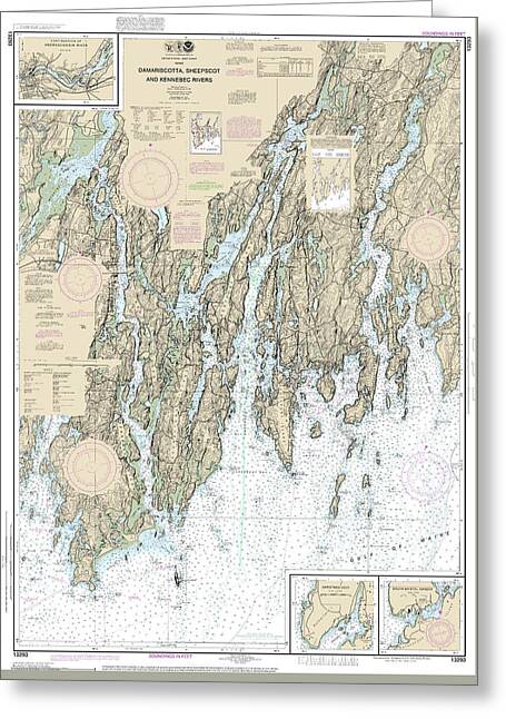 Nautical Chart-13293 Damariscotta, Sheepscot-kennebec Rivers, South Bristol Harbor, Christmas Cove - Greeting Card