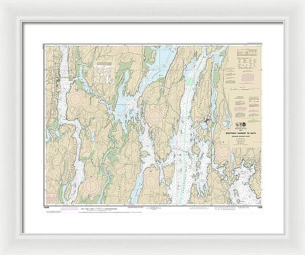 Nautical Chart-13296 Boothbay Harbor-bath, Including Kennebec River - Framed Print