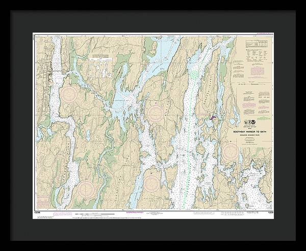 Nautical Chart-13296 Boothbay Harbor-bath, Including Kennebec River - Framed Print