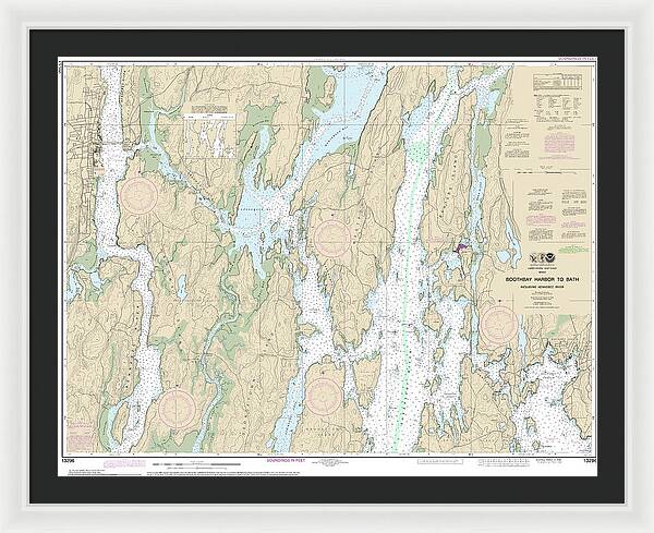Nautical Chart-13296 Boothbay Harbor-bath, Including Kennebec River - Framed Print