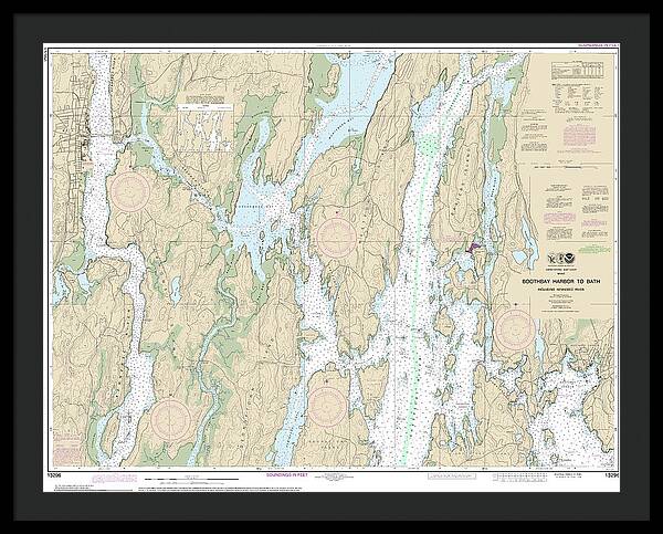 Nautical Chart-13296 Boothbay Harbor-bath, Including Kennebec River - Framed Print