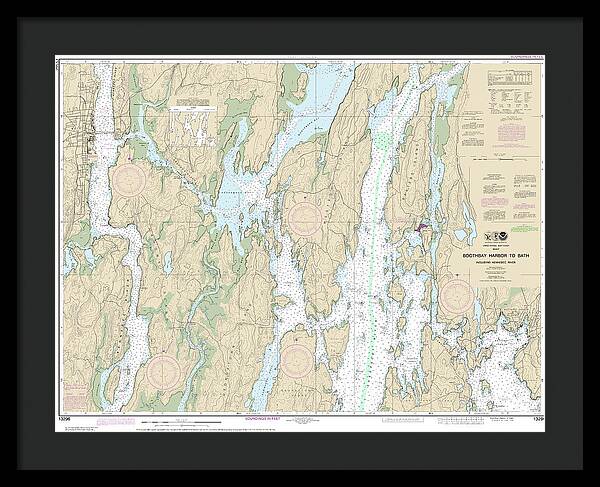 Nautical Chart-13296 Boothbay Harbor-bath, Including Kennebec River - Framed Print