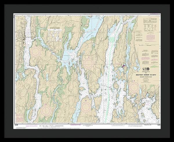 Nautical Chart-13296 Boothbay Harbor-bath, Including Kennebec River - Framed Print