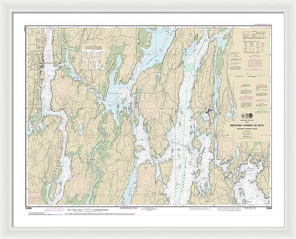 Nautical Chart-13296 Boothbay Harbor-bath, Including Kennebec River - Framed Print