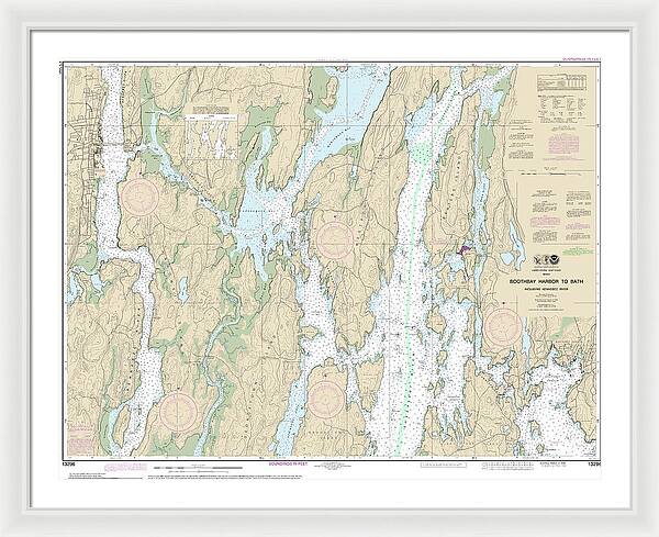 Nautical Chart-13296 Boothbay Harbor-bath, Including Kennebec River - Framed Print