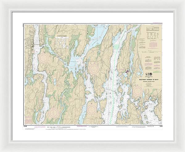 Nautical Chart-13296 Boothbay Harbor-bath, Including Kennebec River - Framed Print