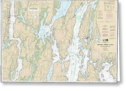 Nautical Chart-13296 Boothbay Harbor-bath, Including Kennebec River - Greeting Card