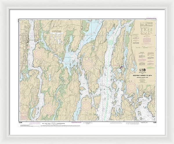 Nautical Chart-13296 Boothbay Harbor-bath, Including Kennebec River - Framed Print