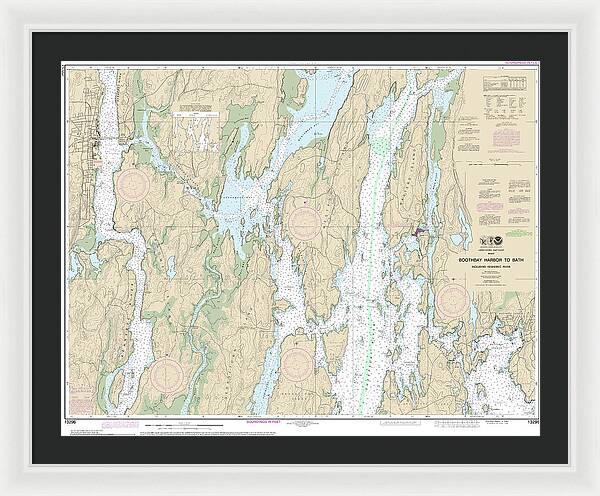 Nautical Chart-13296 Boothbay Harbor-bath, Including Kennebec River - Framed Print