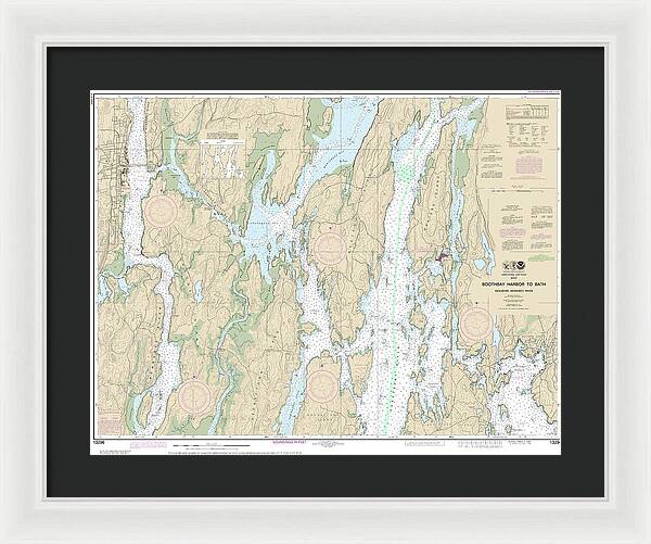 Nautical Chart-13296 Boothbay Harbor-bath, Including Kennebec River - Framed Print