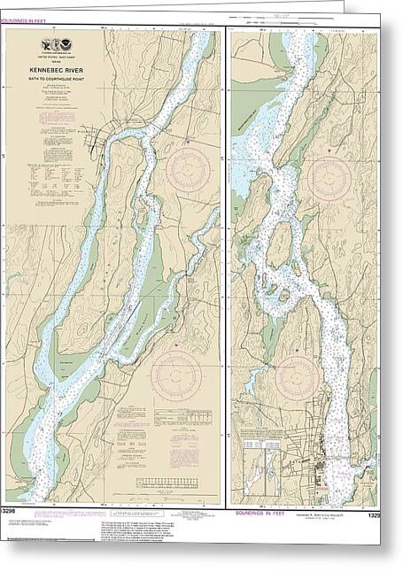 Nautical Chart-13298 Kennebec River Bath-courthouse Point - Greeting Card