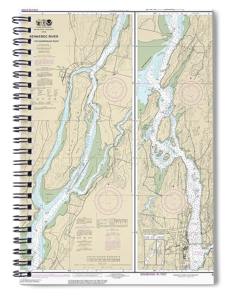 Nautical Chart-13298 Kennebec River Bath-courthouse Point - Spiral Notebook