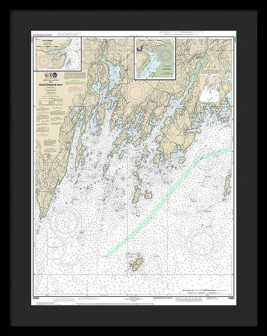 Nautical Chart-13301 Muscongus Bay, New Harbor, Thomaston - Framed Print