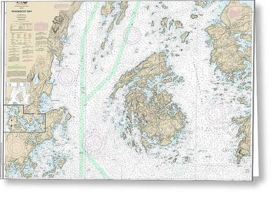 Nautical Chart-13305 Penobscot Bay, Carvers Harbor-approaches - Greeting Card