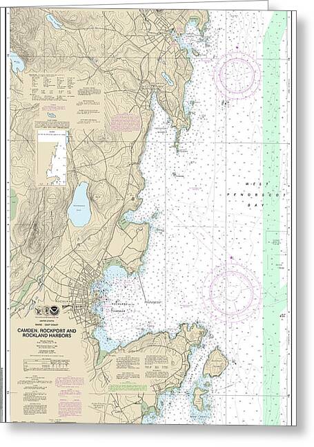 Nautical Chart-13307 Camden, Rockport-rockland Harbors - Greeting Card