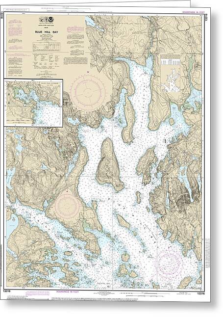 Nautical Chart-13316 Blue Hill Bay, Blue Hill Harbor - Greeting Card