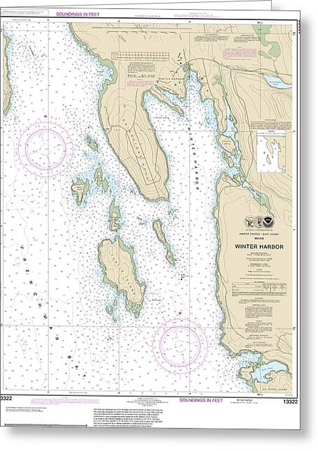 Nautical Chart-13322 Winter Harbor - Greeting Card