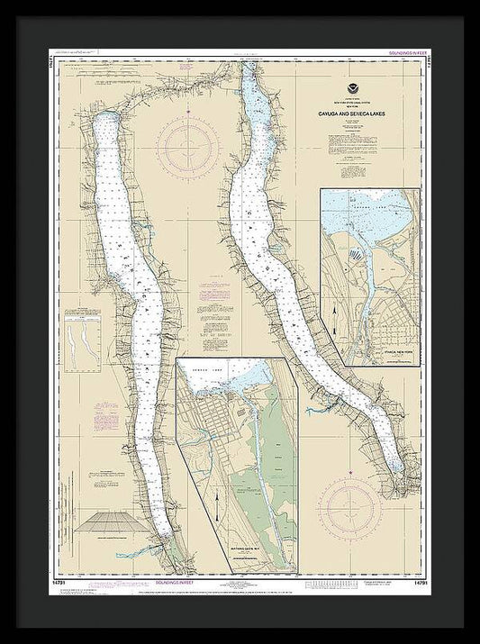 Nautical Chart-14791 Cayuga-seneca Lakes, Watkins Glen, Ithaca - Framed Print