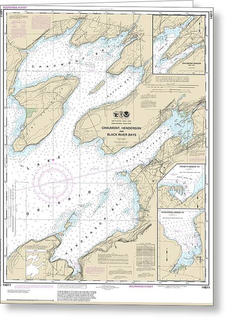 Nautical Chart-14811 Chaumont, Henderson-black River Bays, Sackets Harbor, Henderson Harbor, Chaumont Harbor - Greeting Card