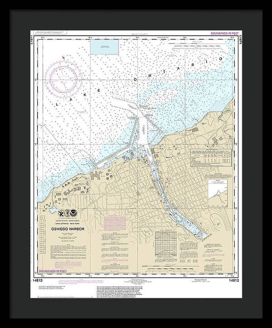 Nautical Chart-14813 Oswego Harbor - Framed Print