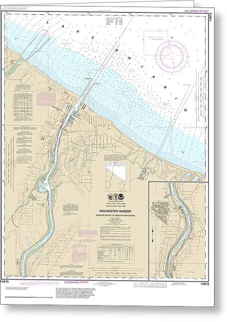 Nautical Chart-14815 Rochester Harbor, Including Genessee River-head-navigation - Greeting Card