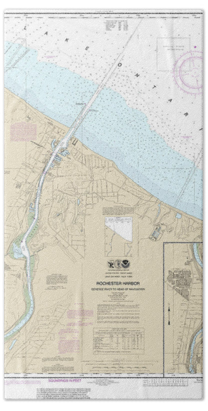 Nautical Chart-14815 Rochester Harbor, Including Genessee River-head-navigation - Bath Towel